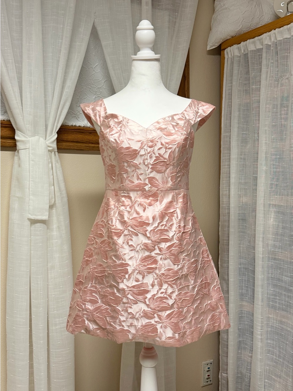 Lulu's Rose Pink Floral Jacquard Fit-and-Flare Mini Dress